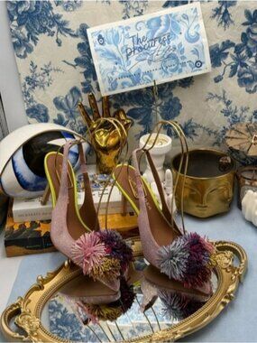 ๐ KURT GEIGER LONDON ๐งฟ NWOB PomPom Sling Back Heeled Pump - Sz EU36 US 6
